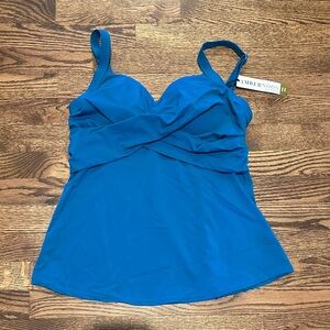NWT Ambernoon Turquoise Blue Tankini Swim Top  Sz 10 Soft Cups